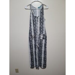 Turquoise Haven Snakeskin Jumpsuit Womens Small Grey Racerback Pocket Wide